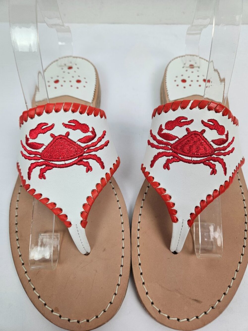 Jack Rogers Red/White Leather Embroidered Crab Sandal 10 - Picture 9 of 14